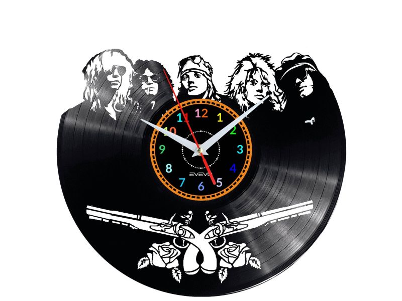 GUNS AND ROSES Vinyl Zegar Ścienny Płyta Winylowa Nowoczesny Dekoracyjny Na Prezent Urodziny