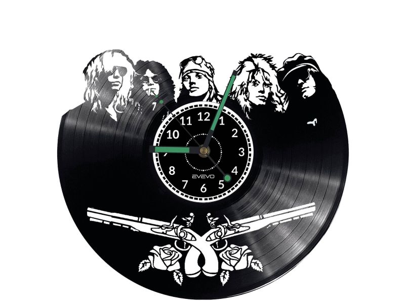 GUNS AND ROSES Vinyl Zegar Ścienny Płyta Winylowa Nowoczesny Dekoracyjny Na Prezent Urodziny