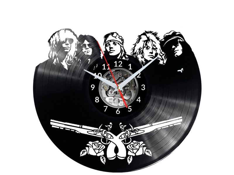 GUNS AND ROSES Vinyl Zegar Ścienny Płyta Winylowa Nowoczesny Dekoracyjny Na Prezent Urodziny