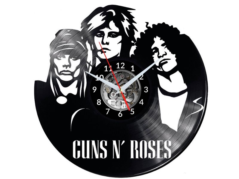 GUNS AND ROSES Vinyl Zegar Ścienny Płyta Winylowa Nowoczesny Dekoracyjny Na Prezent Urodziny