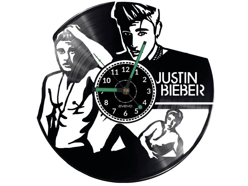 JUSTIN BIEBER Vinyl Zegar Ścienny Płyta Winylowa Nowoczesny Dekoracyjny Na Prezent Urodziny