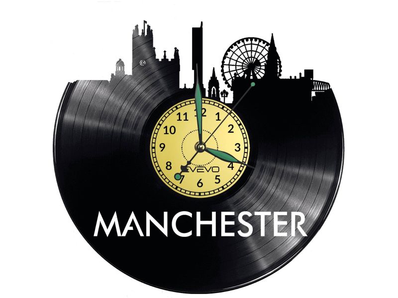 MANCHESTER Vinyl Zegar Ścienny Płyta Winylowa Nowoczesny Dekoracyjny Na Prezent Urodziny