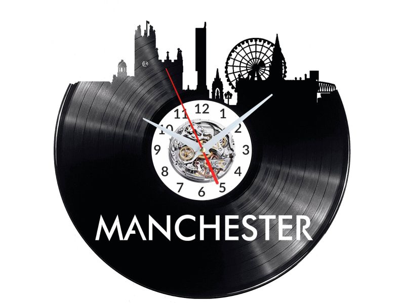 MANCHESTER Vinyl Zegar Ścienny Płyta Winylowa Nowoczesny Dekoracyjny Na Prezent Urodziny