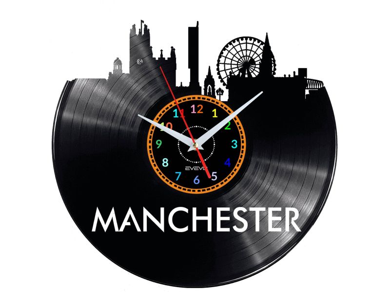 MANCHESTER Vinyl Zegar Ścienny Płyta Winylowa Nowoczesny Dekoracyjny Na Prezent Urodziny