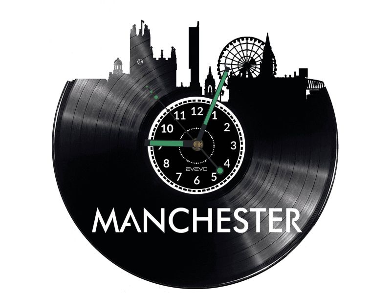 MANCHESTER Vinyl Zegar Ścienny Płyta Winylowa Nowoczesny Dekoracyjny Na Prezent Urodziny