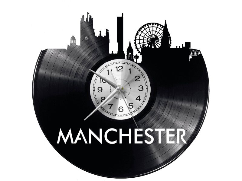 MANCHESTER Vinyl Zegar Ścienny Płyta Winylowa Nowoczesny Dekoracyjny Na Prezent Urodziny