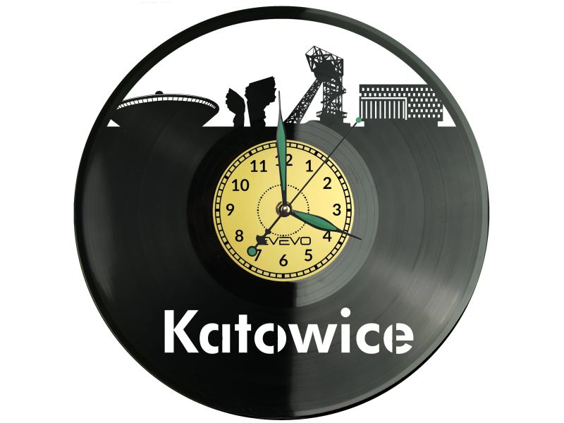 Katowice Vinyl Zegar Ścienny Płyta Winylowa Nowoczesny Dekoracyjny Na Prezent Urodziny