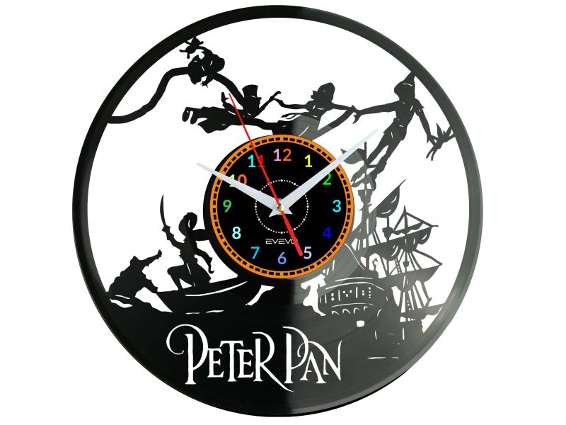 PETER PAN Vinyl Zegar Ścienny Płyta Winylowa Nowoczesny Dekoracyjny Na Prezent Urodziny+