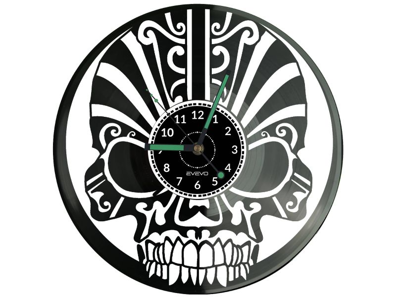 Czaszka Skeleton  Vinyl Zegar Ścienny Płyta Winylowa Nowoczesny Dekoracyjny Na Prezent Urodziny