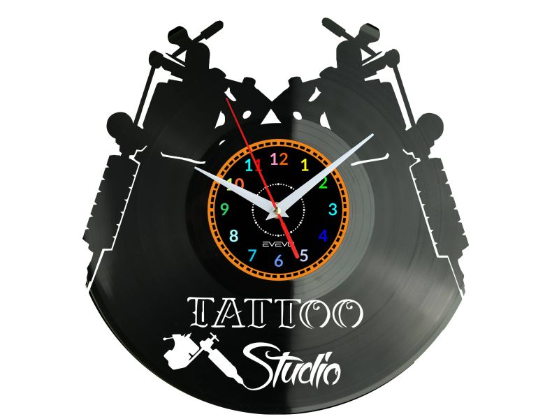 TATTOO STUDIO Vinyl Zegar Ścienny Płyta Winylowa Nowoczesny Dekoracyjny Na Prezent Urodziny