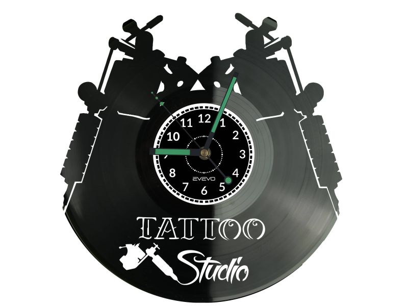 TATTOO STUDIO Vinyl Zegar Ścienny Płyta Winylowa Nowoczesny Dekoracyjny Na Prezent Urodziny