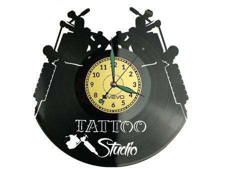 TATTOO STUDIO Vinyl Zegar Ścienny Płyta Winylowa Nowoczesny Dekoracyjny Na Prezent Urodziny