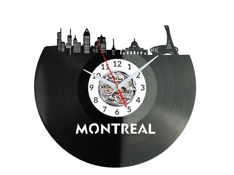 Montreal Vinyl Zegar Ścienny Płyta Winylowa Nowoczesny Dekoracyjny Na Prezent Urodziny