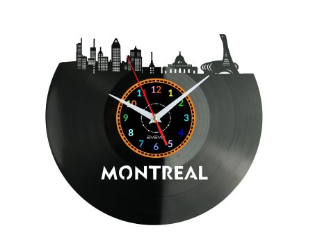 Montreal Vinyl Zegar Ścienny Płyta Winylowa Nowoczesny Dekoracyjny Na Prezent Urodziny