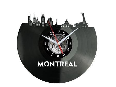 Montreal Vinyl Zegar Ścienny Płyta Winylowa Nowoczesny Dekoracyjny Na Prezent Urodziny