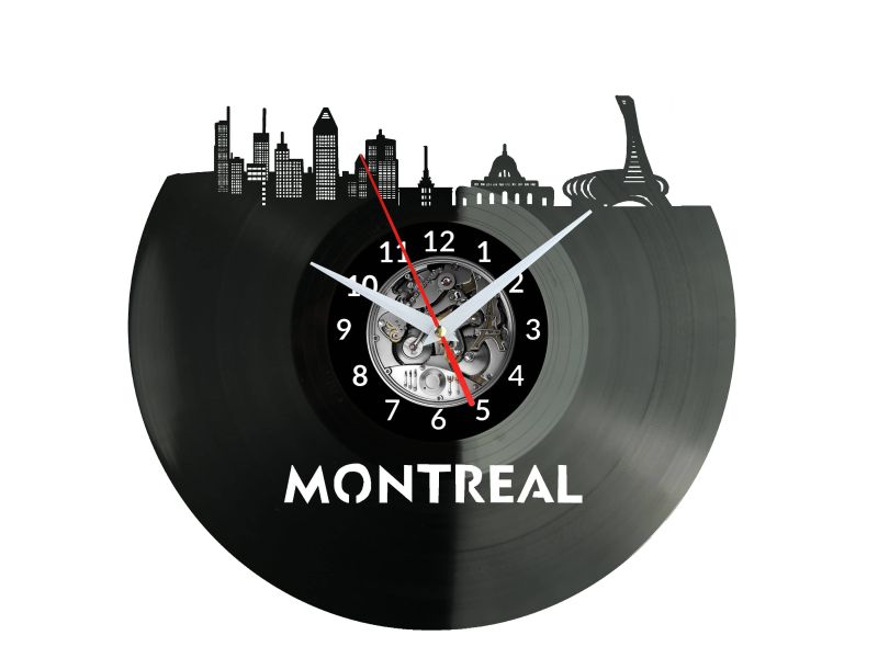 Montreal Vinyl Zegar Ścienny Płyta Winylowa Nowoczesny Dekoracyjny Na Prezent Urodziny