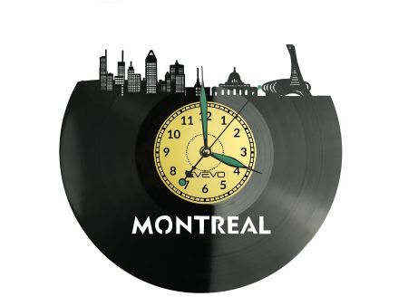 Montreal Vinyl Zegar Ścienny Płyta Winylowa Nowoczesny Dekoracyjny Na Prezent Urodziny