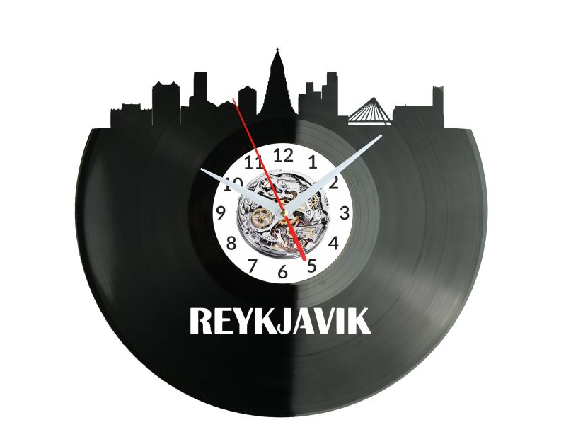 Raykjavik Vinyl Zegar Ścienny Płyta Winylowa Nowoczesny Dekoracyjny Na Prezent Urodziny