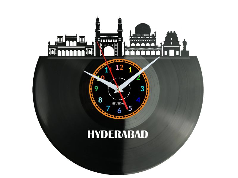 Hyderabad Vinyl Zegar Ścienny Płyta Winylowa Nowoczesny Dekoracyjny Na Prezent Urodziny