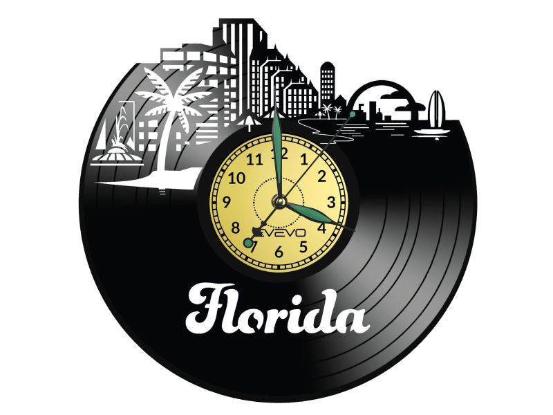 Florida Vinyl Zegar Ścienny Płyta Winylowa Nowoczesny Dekoracyjny Na Prezent Urodziny