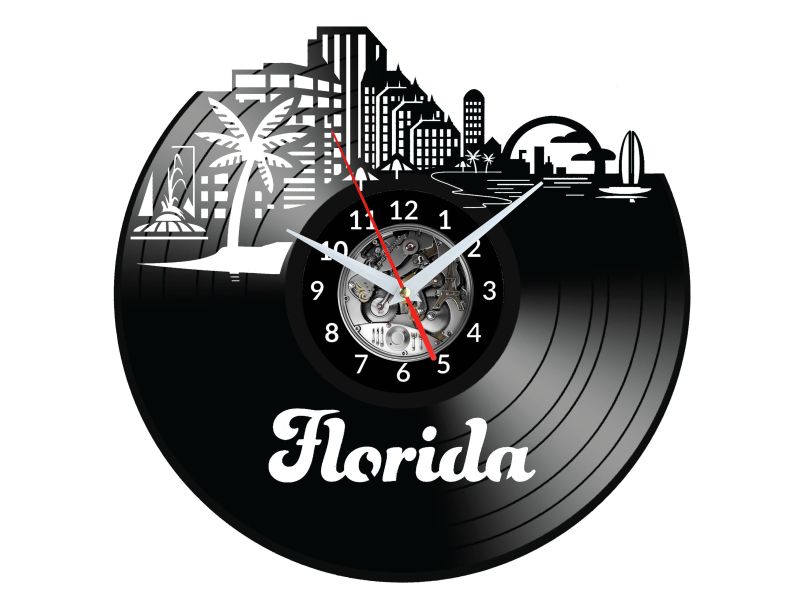 Florida Vinyl Zegar Ścienny Płyta Winylowa Nowoczesny Dekoracyjny Na Prezent Urodziny