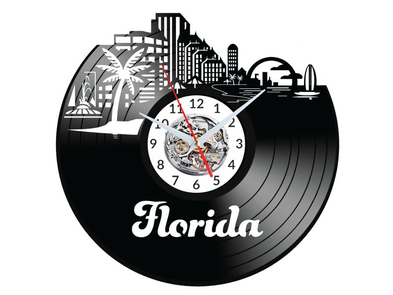 Florida Vinyl Zegar Ścienny Płyta Winylowa Nowoczesny Dekoracyjny Na Prezent Urodziny