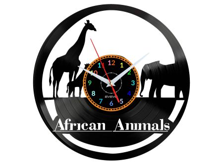 African Animals Vinyl Zegar Ścienny Płyta Winylowa Nowoczesny Dekoracyjny Na Prezent Urodziny