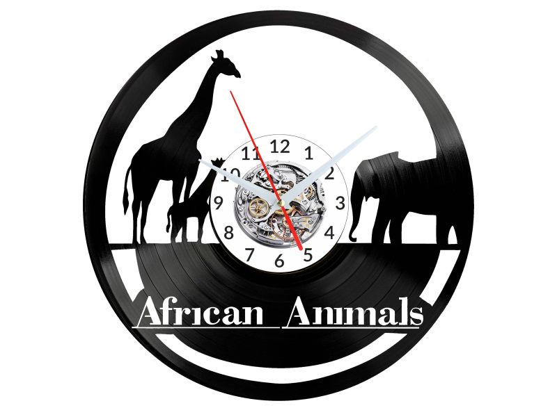 African Animals Vinyl Zegar Ścienny Płyta Winylowa Nowoczesny Dekoracyjny Na Prezent Urodziny