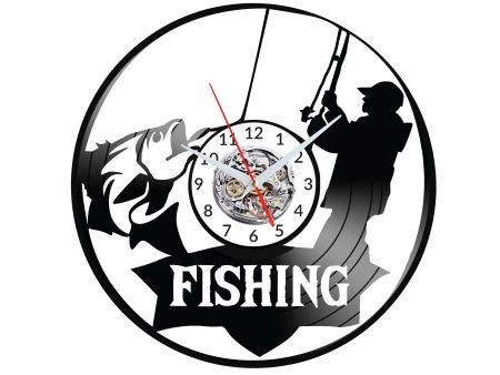 Fishing  Vinyl Zegar Ścienny Płyta Winylowa Nowoczesny Dekoracyjny Na Prezent Urodziny