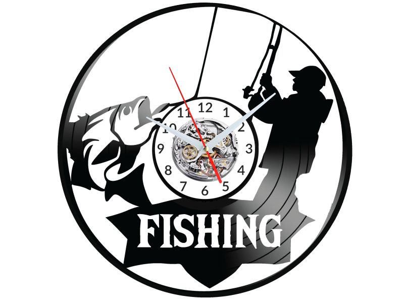 Fishing  Vinyl Zegar Ścienny Płyta Winylowa Nowoczesny Dekoracyjny Na Prezent Urodziny