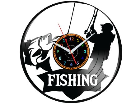 Fishing  Vinyl Zegar Ścienny Płyta Winylowa Nowoczesny Dekoracyjny Na Prezent Urodziny