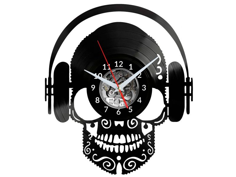 Skeleton Czaszka Vinyl Zegar Ścienny Płyta Winylowa Nowoczesny Dekoracyjny Na Prezent Urodziny