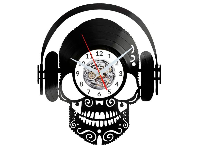 Skeleton Czaszka Vinyl Zegar Ścienny Płyta Winylowa Nowoczesny Dekoracyjny Na Prezent Urodziny