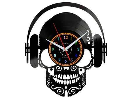 Skeleton Czaszka Vinyl Zegar Ścienny Płyta Winylowa Nowoczesny Dekoracyjny Na Prezent Urodziny