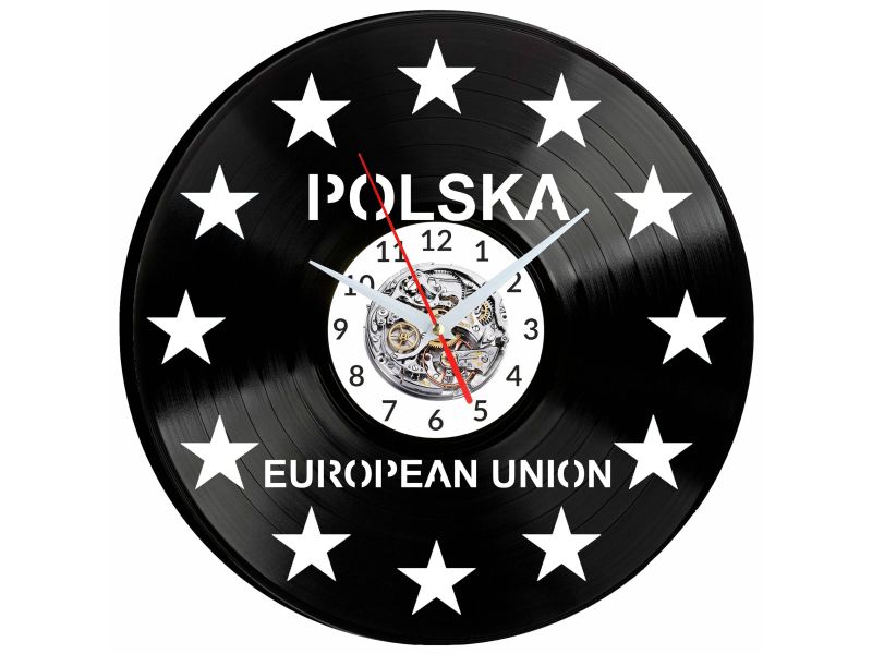 Unia Europejska Polska Vinyl Zegar Ścienny Płyta Winylowa Nowoczesny Dekoracyjny Na Prezent Urodziny