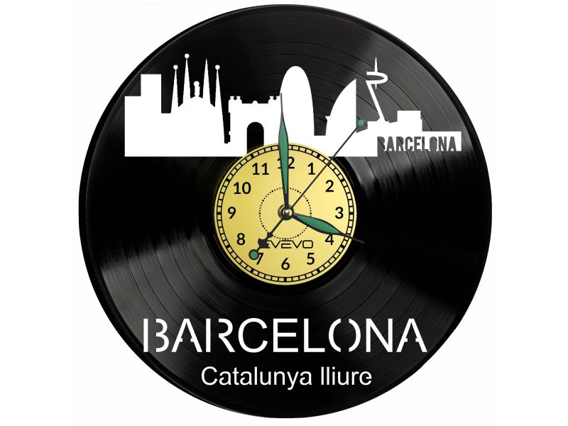 Barcelona Vinyl Zegar Ścienny Płyta Winylowa Nowoczesny Dekoracyjny Na Prezent Urodziny