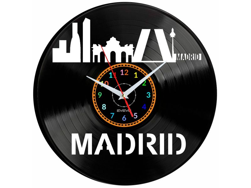 Madrid Vinyl Zegar Ścienny Płyta Winylowa Nowoczesny Dekoracyjny Na Prezent Urodziny