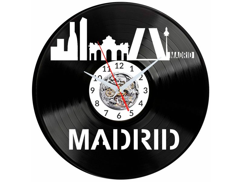 Madrid Vinyl Zegar Ścienny Płyta Winylowa Nowoczesny Dekoracyjny Na Prezent Urodziny