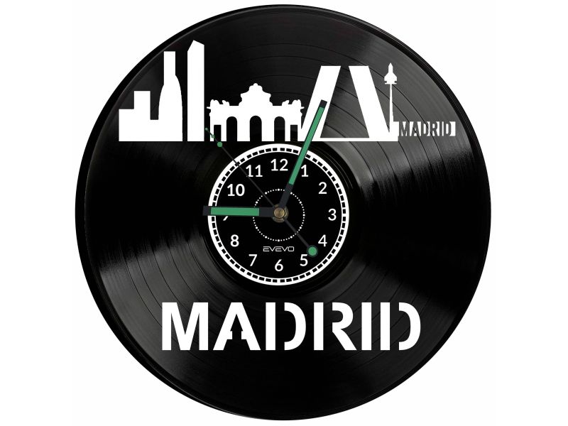 Madrid Vinyl Zegar Ścienny Płyta Winylowa Nowoczesny Dekoracyjny Na Prezent Urodziny