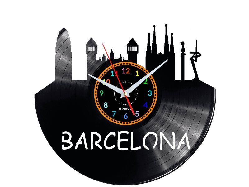 Barcelona Vinyl Zegar Ścienny Płyta Winylowa Nowoczesny Dekoracyjny Na Prezent Urodziny