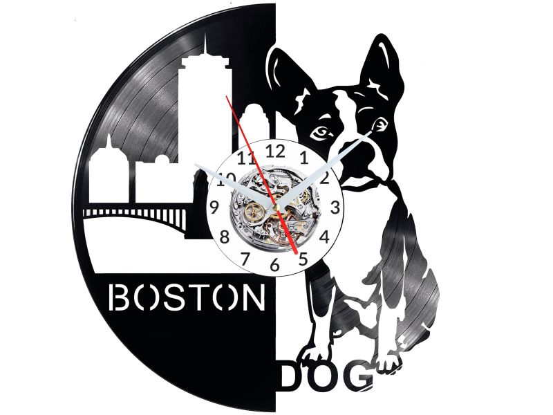 Boston Dog Vinyl Zegar Ścienny Płyta Winylowa Nowoczesny Dekoracyjny Na Prezent Urodziny