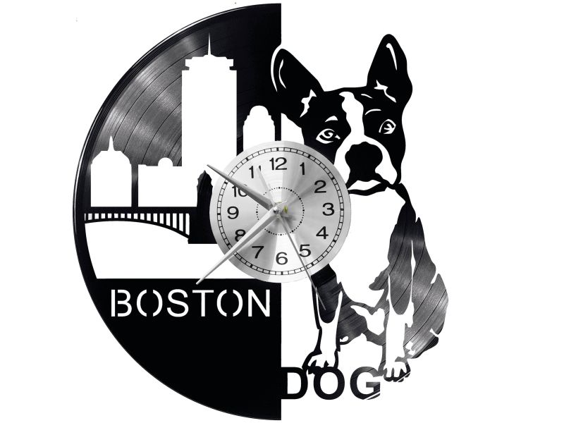 Boston Dog Vinyl Zegar Ścienny Płyta Winylowa Nowoczesny Dekoracyjny Na Prezent Urodziny