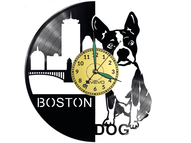 Boston Dog Vinyl Zegar Ścienny Płyta Winylowa Nowoczesny Dekoracyjny Na Prezent Urodziny