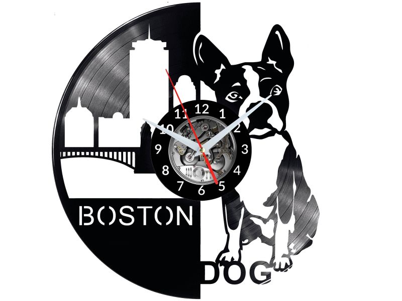 Boston Dog Vinyl Zegar Ścienny Płyta Winylowa Nowoczesny Dekoracyjny Na Prezent Urodziny