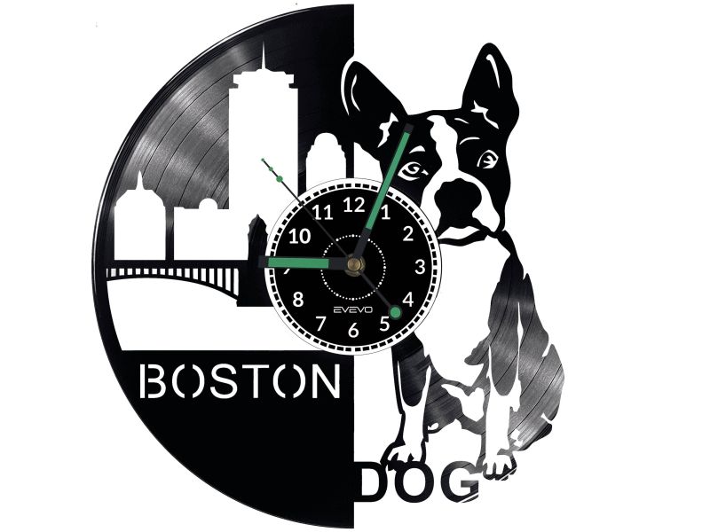 Boston Dog Vinyl Zegar Ścienny Płyta Winylowa Nowoczesny Dekoracyjny Na Prezent Urodziny