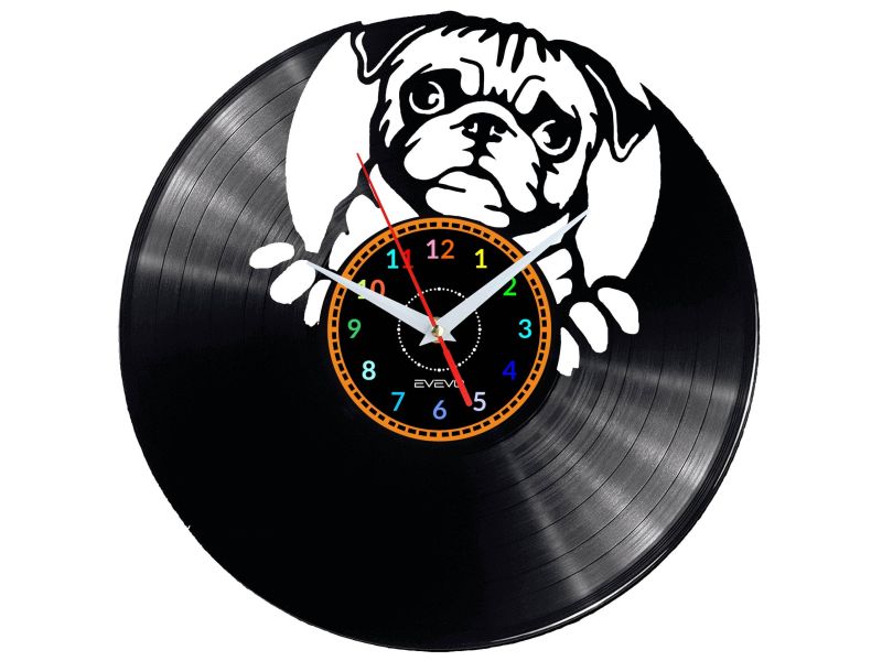 Mops Vinyl Zegar Ścienny Płyta Winylowa Nowoczesny Dekoracyjny Na Prezent Urodziny