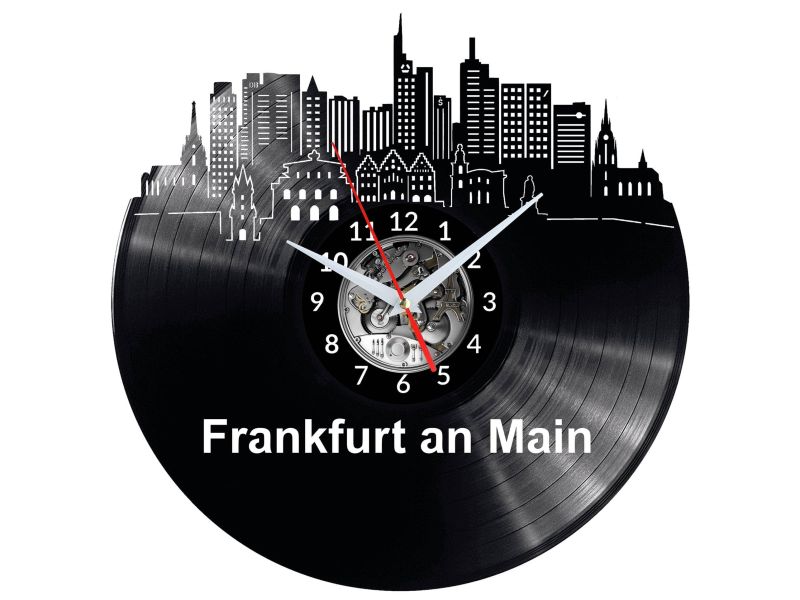 Frankfurt an Main Vinyl Zegar Ścienny Płyta Winylowa Nowoczesny Dekoracyjny Na Prezent Urodziny