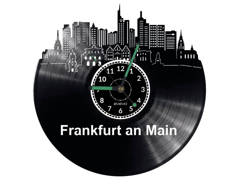 Frankfurt an Main Vinyl Zegar Ścienny Płyta Winylowa Nowoczesny Dekoracyjny Na Prezent Urodziny