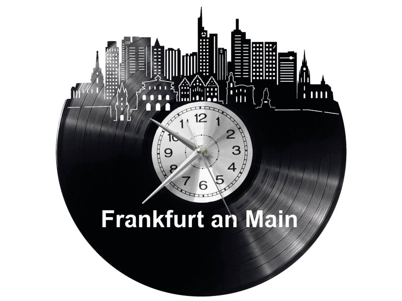 Frankfurt an Main Vinyl Zegar Ścienny Płyta Winylowa Nowoczesny Dekoracyjny Na Prezent Urodziny