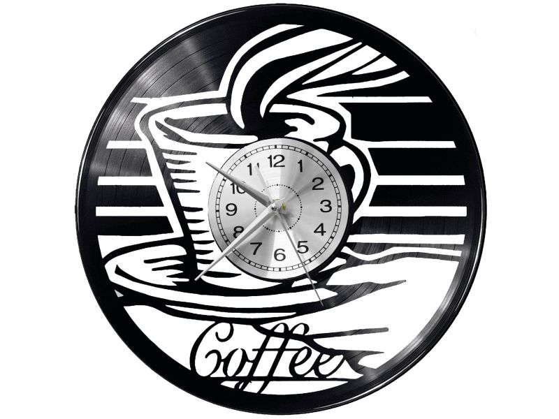 Coffee Time Vinyl Zegar Ścienny Płyta Winylowa Nowoczesny Dekoracyjny Na Prezent Urodziny